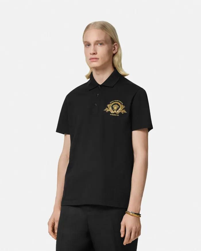 Versace TShirts and Polos Embroidered Coupe Blason Polo Shirt Black 8211 Men Versace TShirts and Polos Embroidered Coupe Blason Polo Shirt Black 8211 Men
