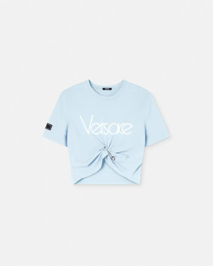 Versace TShirts and Sweatshirts 1978 ReEdition Logo Crop TShirt Light Blue 8211 Women
