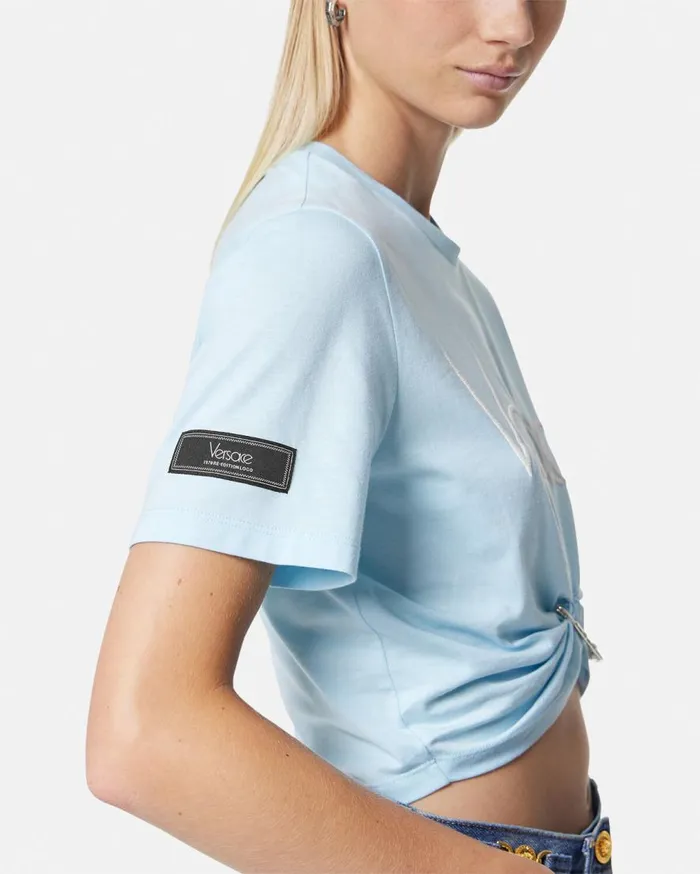 Versace TShirts and Sweatshirts 1978 ReEdition Logo Crop TShirt Light Blue 8211 Women