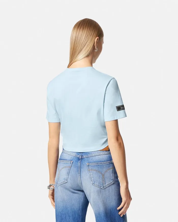 Versace TShirts and Sweatshirts 1978 ReEdition Logo Crop TShirt Light Blue 8211 Women