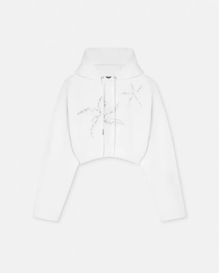 Versace TShirts and Sweatshirts Embroidered Crop Hoodie White 8211 Women