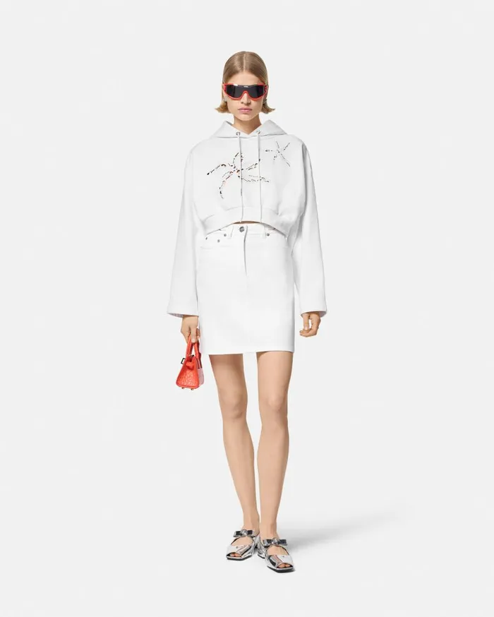 Versace TShirts and Sweatshirts Embroidered Crop Hoodie White 8211 Women Versace TShirts and Sweatshirts Embroidered Crop Hoodie White 8211 Women