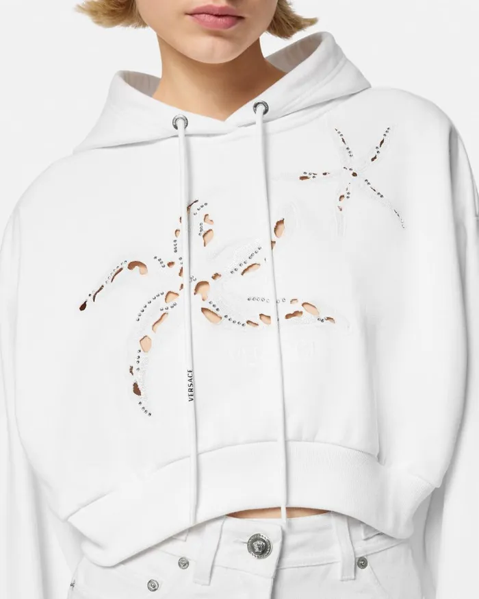 Versace TShirts and Sweatshirts Embroidered Crop Hoodie White 8211 Women Versace TShirts and Sweatshirts Embroidered Crop Hoodie White 8211 Women