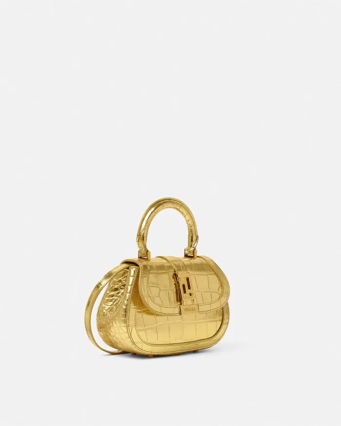 Versace Top Handle CrocEffect Greca Goddess Mini Bag Gold 8211 Women Versace Top Handle CrocEffect Greca Goddess Mini Bag Gold 8211 Women