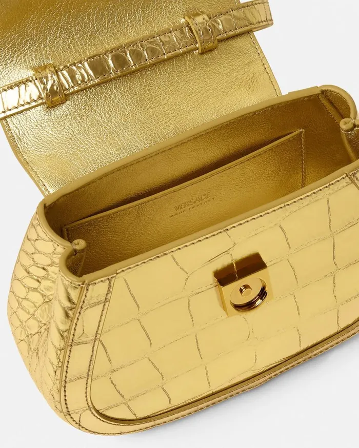 Versace Top Handle CrocEffect Greca Goddess Mini Bag Gold 8211 Women Versace Top Handle CrocEffect Greca Goddess Mini Bag Gold 8211 Women