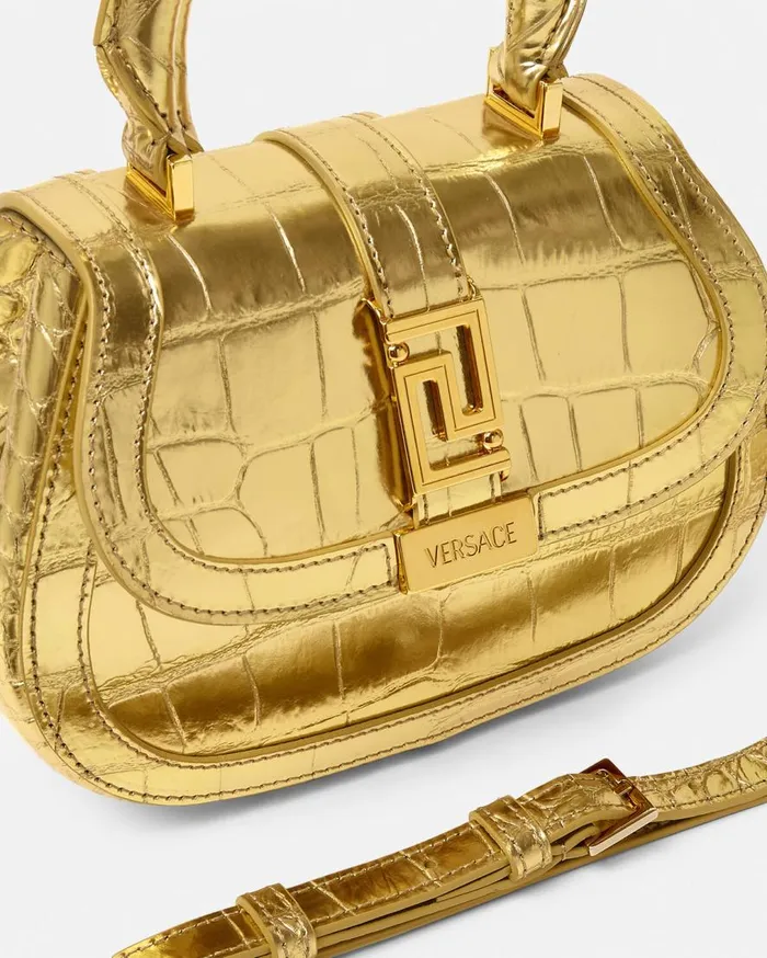 Versace Top Handle CrocEffect Greca Goddess Mini Bag Gold 8211 Women Versace Top Handle CrocEffect Greca Goddess Mini Bag Gold 8211 Women