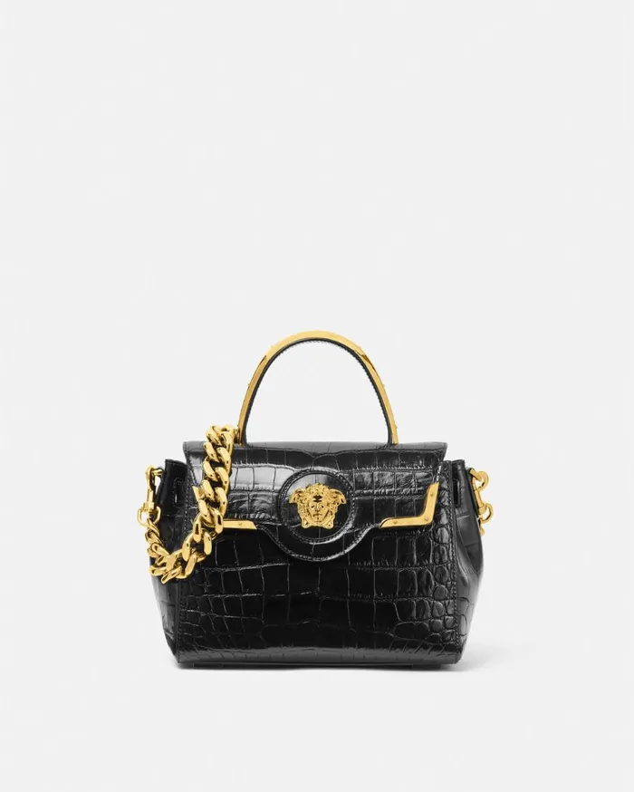 Versace Top Handle CrocEffect La Medusa Handbag Blackgold 8211 Women