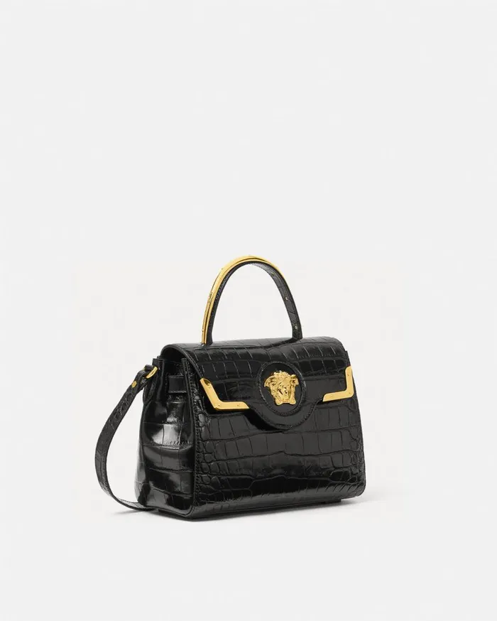 Versace Top Handle CrocEffect La Medusa Handbag Blackgold 8211 Women