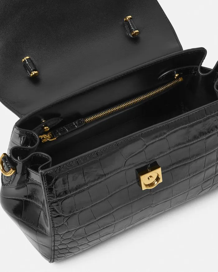 Versace Top Handle CrocEffect La Medusa Handbag Blackgold 8211 Women
