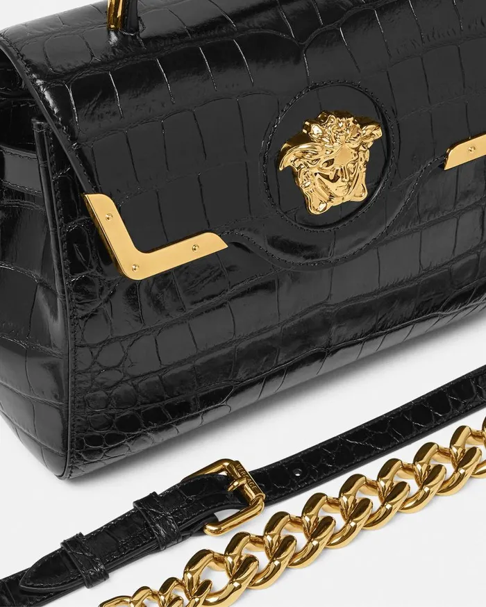 Versace Top Handle CrocEffect La Medusa Handbag Blackgold 8211 Women