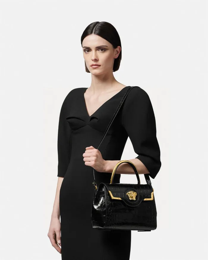 Versace Top Handle CrocEffect La Medusa Handbag Blackgold 8211 Women