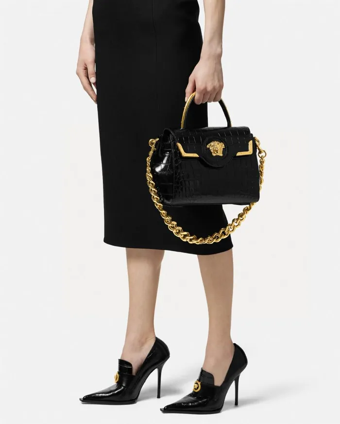Versace Top Handle CrocEffect La Medusa Handbag Blackgold 8211 Women