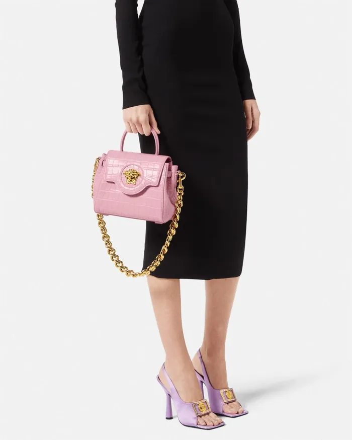 Versace Top Handle Croc La Medusa Small Handbag Pink 8211 Women Versace Top Handle Croc La Medusa Small Handbag Pink 8211 Women