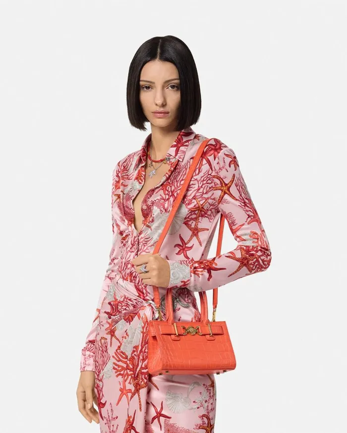 Versace Totes CrocEffect Medusa 03995 Small Tote Bag Coral 8211 Women