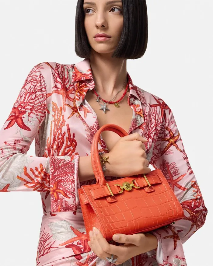 Versace Totes CrocEffect Medusa 03995 Small Tote Bag Coral 8211 Women