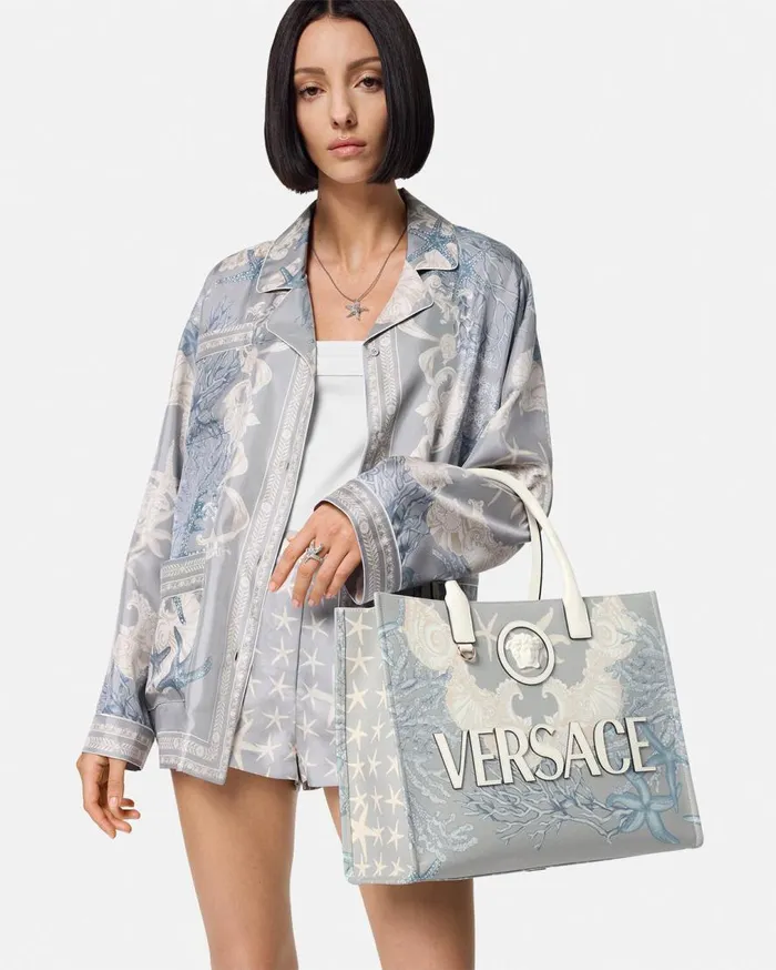 Versace Totes La Medusa Barocco Sea Canvas Tote Bag Blueprint 8211 Women