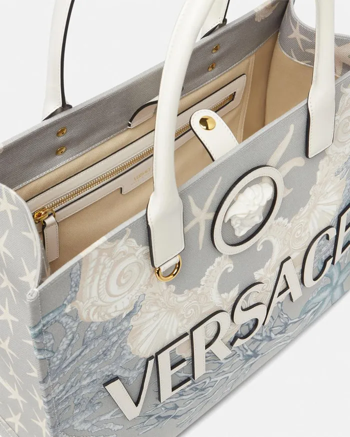 Versace Totes La Medusa Barocco Sea Canvas Tote Bag Blueprint 8211 Women