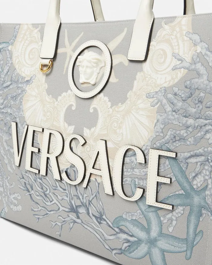 Versace Totes La Medusa Barocco Sea Canvas Tote Bag Blueprint 8211 Women