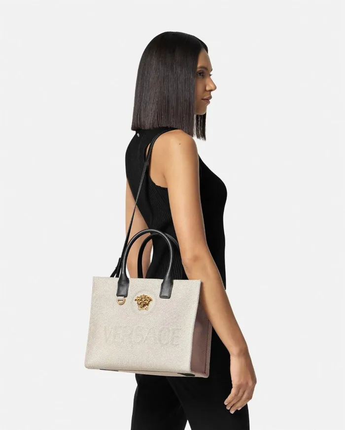 Versace Totes La Medusa Canvas Small Tote Bag Beige 8211 Women Versace Totes La Medusa Canvas Small Tote Bag Beige 8211 Women