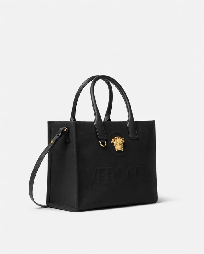 Versace Totes La Medusa Canvas Small Tote Bag Blackgold 8211 Women Versace Totes La Medusa Canvas Small Tote Bag Blackgold 8211 Women