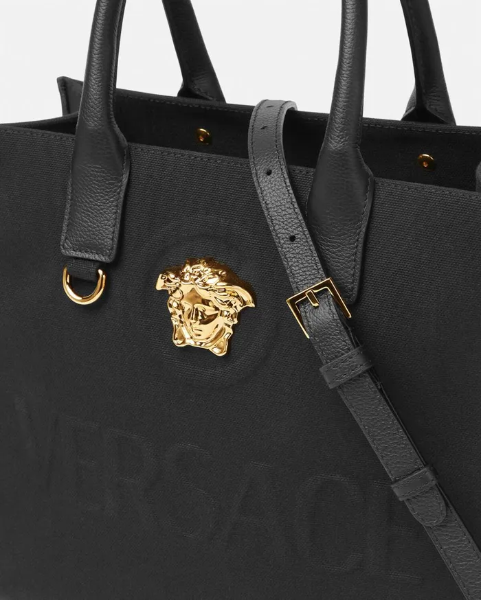 Versace Totes La Medusa Canvas Small Tote Bag Blackgold 8211 Women Versace Totes La Medusa Canvas Small Tote Bag Blackgold 8211 Women