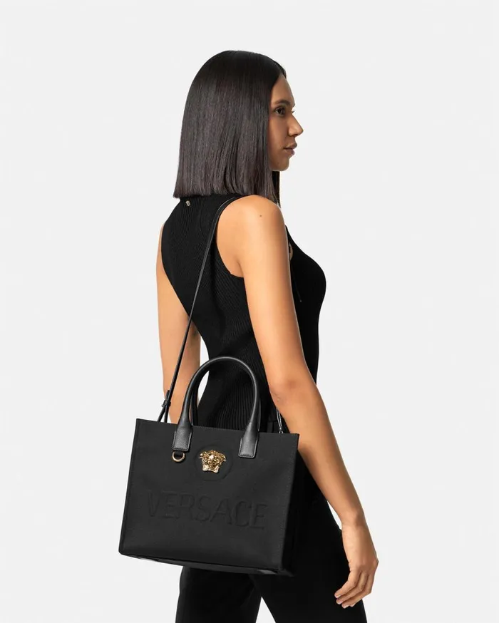 Versace Totes La Medusa Canvas Small Tote Bag Blackgold 8211 Women Versace Totes La Medusa Canvas Small Tote Bag Blackgold 8211 Women