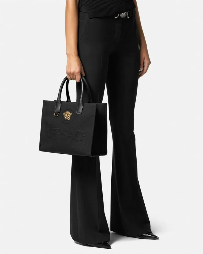 Versace Totes La Medusa Canvas Small Tote Bag Blackgold 8211 Women Versace Totes La Medusa Canvas Small Tote Bag Blackgold 8211 Women