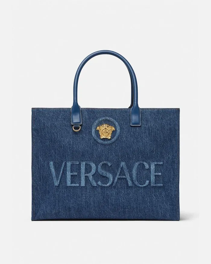 Versace Totes La Medusa Denim Large Tote Bag Blue 8211 Women