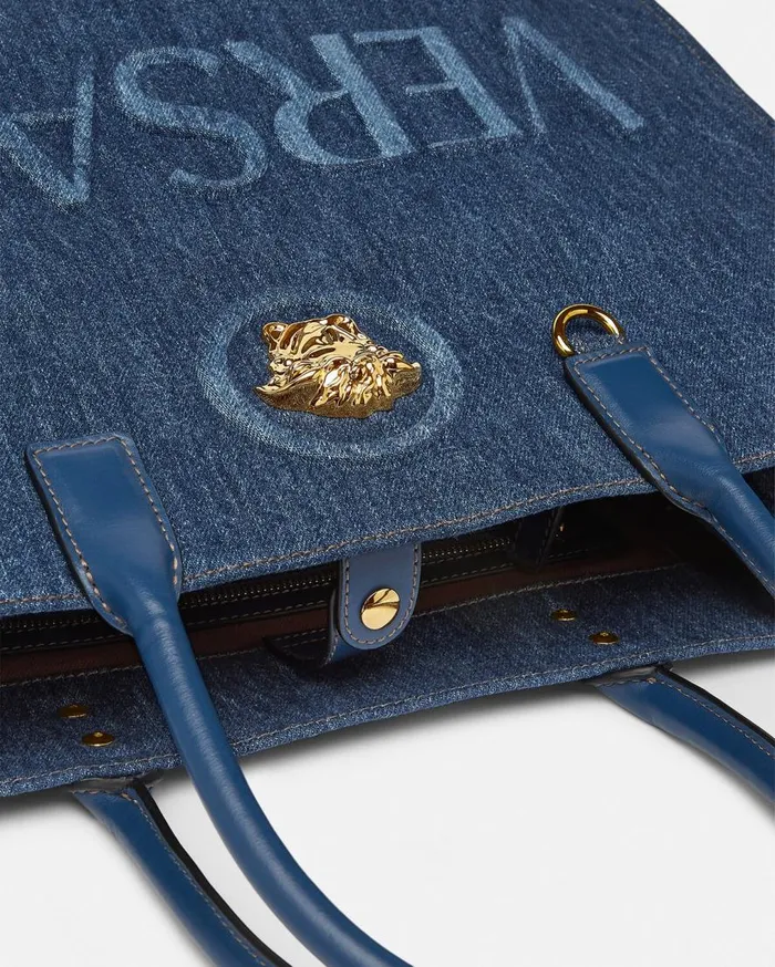 Versace Totes La Medusa Denim Large Tote Bag Blue 8211 Women Versace Totes La Medusa Denim Large Tote Bag Blue 8211 Women