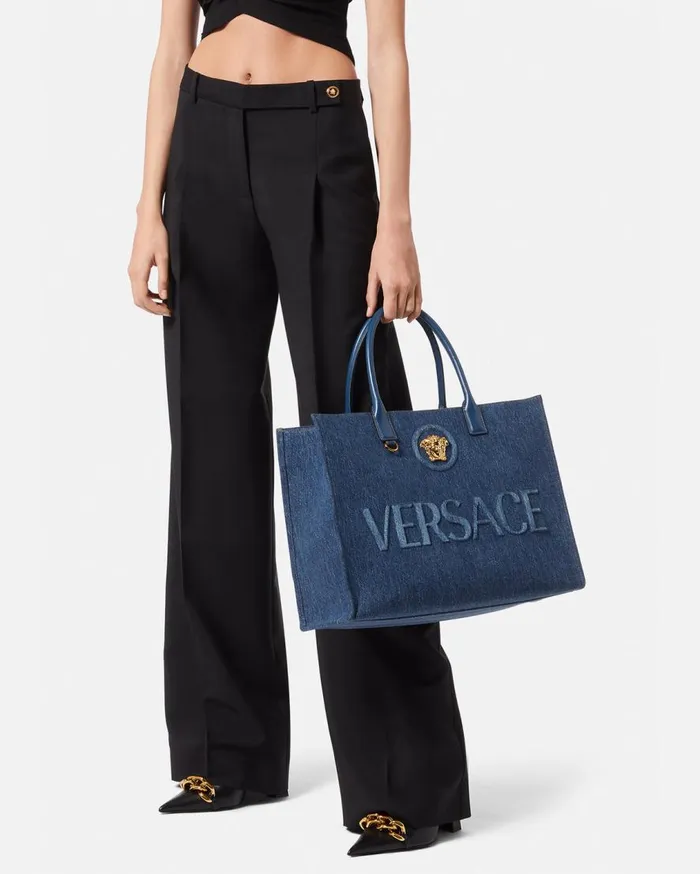 Versace Totes La Medusa Denim Large Tote Bag Blue 8211 Women Versace Totes La Medusa Denim Large Tote Bag Blue 8211 Women