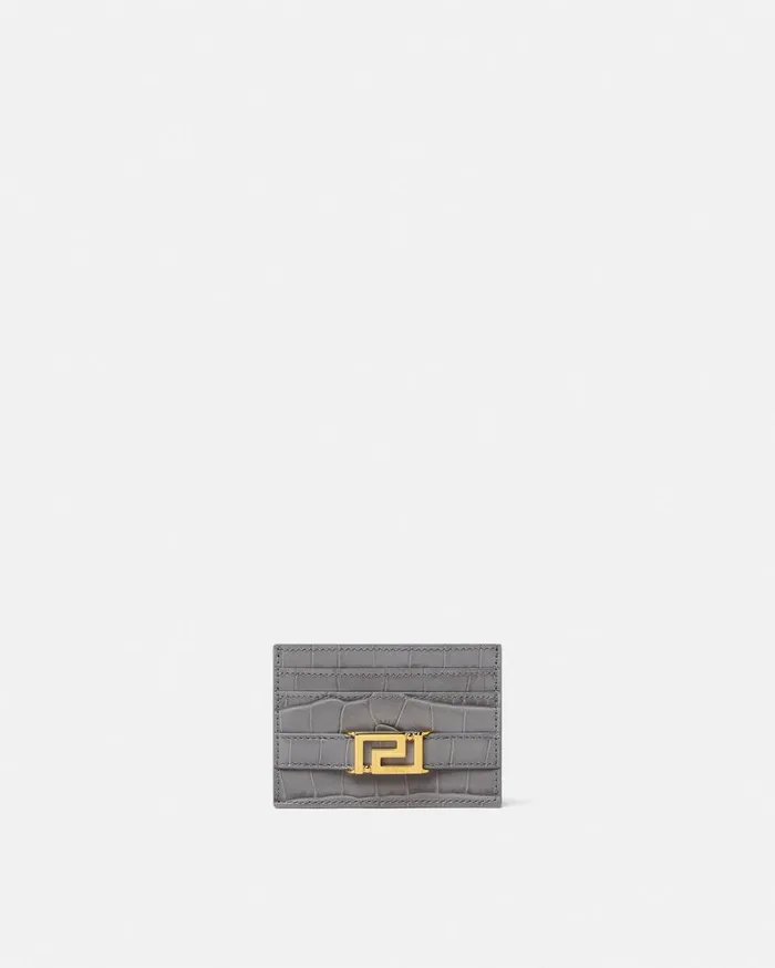 Versace Wallets CrocEffect Greca Goddess Card Holder Gray 8211 Women