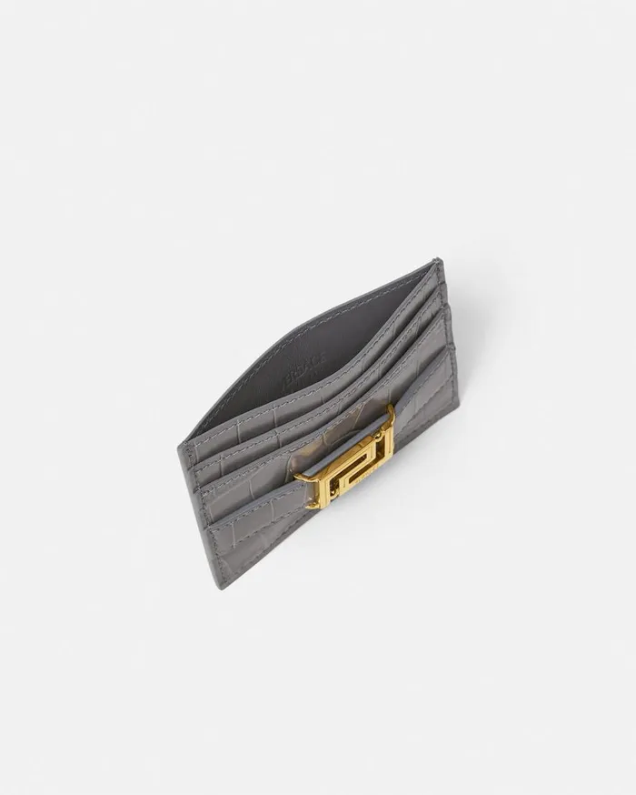 Versace Wallets CrocEffect Greca Goddess Card Holder Gray 8211 Women