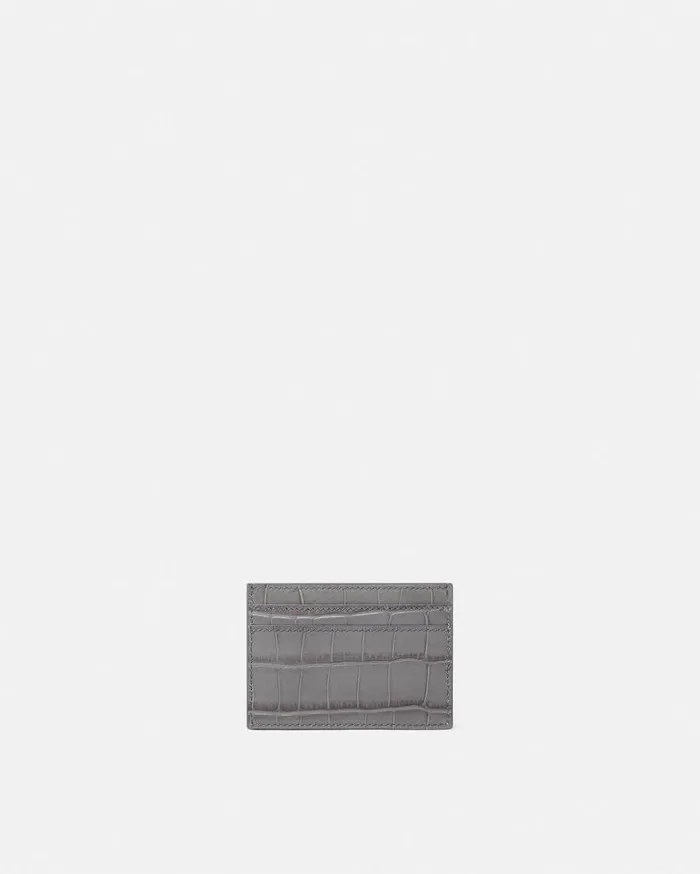 Versace Wallets CrocEffect Greca Goddess Card Holder Gray 8211 Women