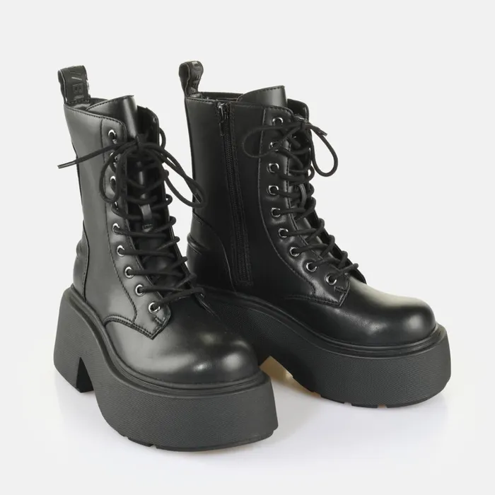 Vicious Lace Up Mid Black Buffalo Platforms