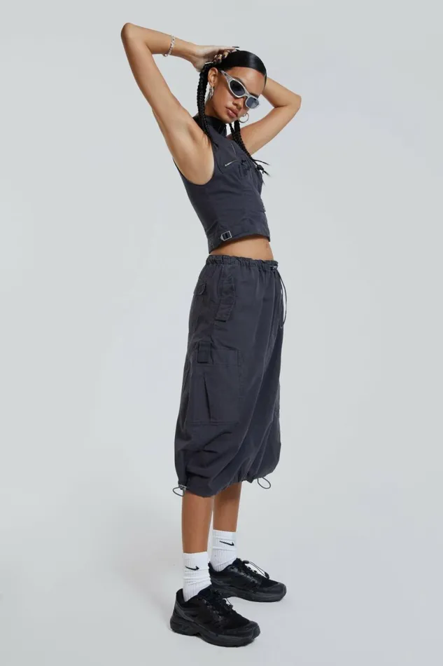 Vintage Grey Midi Cargo Skirt Grey Women Jaded London Parachute Pants Vintage Grey Midi Cargo Skirt Grey Women Jaded London Parachute Pants