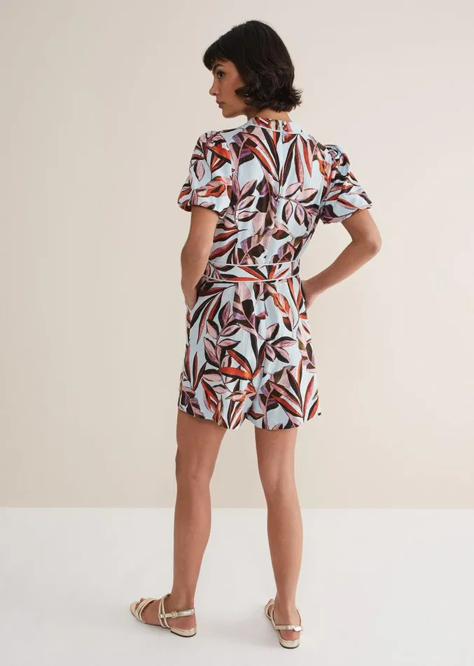 Vivian Linen Leaf Print Playsuit Aquamulti Women Phase Eight Dresses