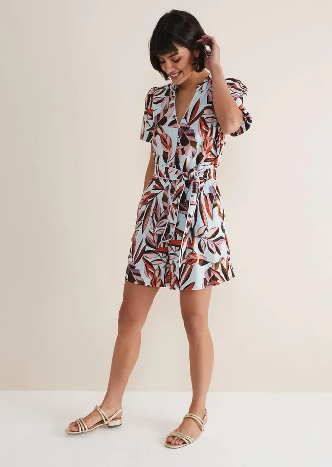 Vivian Linen Leaf Print Playsuit Aquamulti Women Phase Eight Dresses