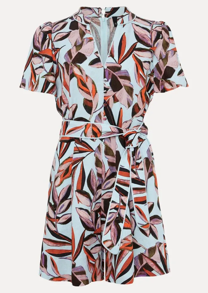 Vivian Linen Leaf Print Playsuit Aquamulti Women Phase Eight Dresses