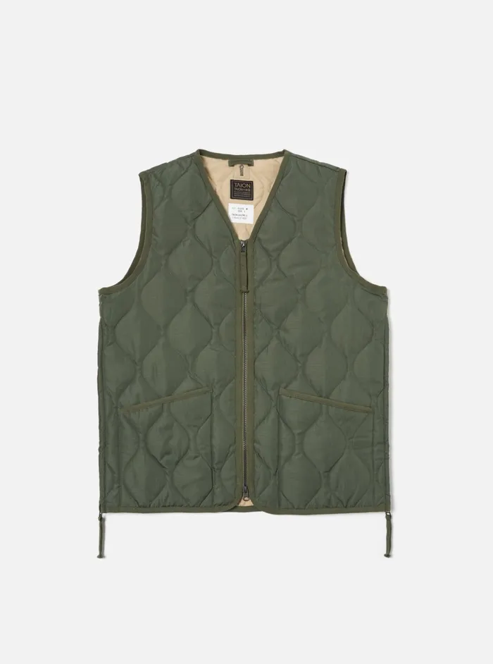 Waistcoats and Gilets Men Universal Works Taion Military VNeck Down Vest In Olive Ripstop