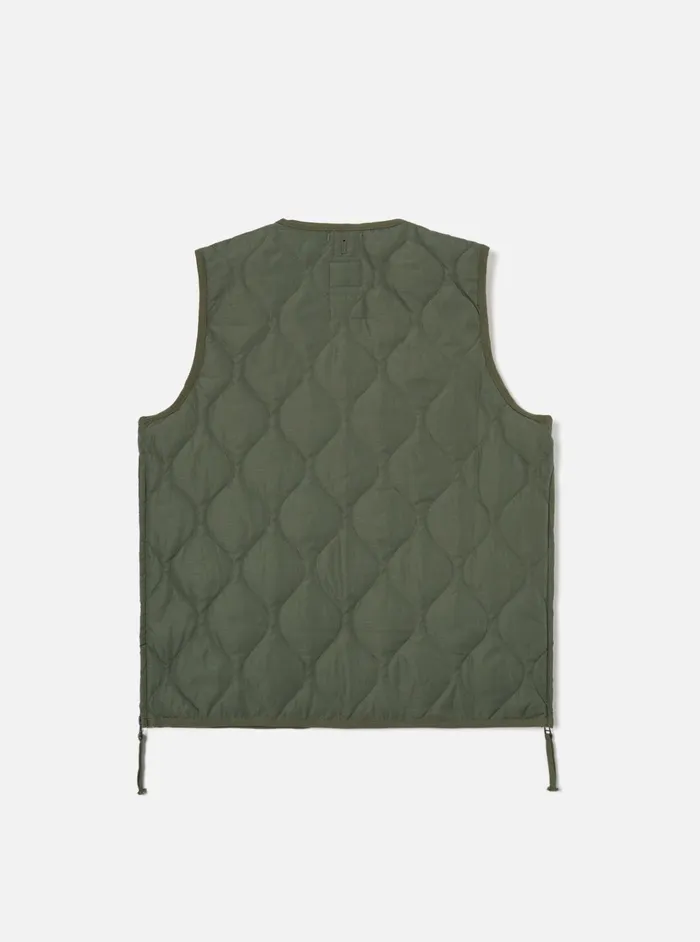 Waistcoats and Gilets Men Universal Works Taion Military VNeck Down Vest In Olive Ripstop
