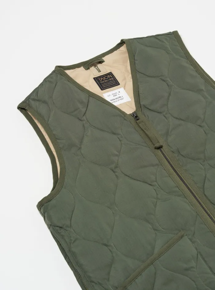 Waistcoats and Gilets Men Universal Works Taion Military VNeck Down Vest In Olive Ripstop