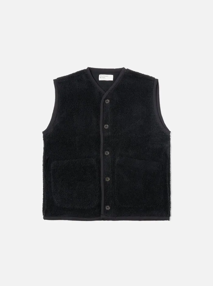 Waistcoats and Gilets Men Universal Works Universal Works Lancaster Gilet In Black Mountain Fleece