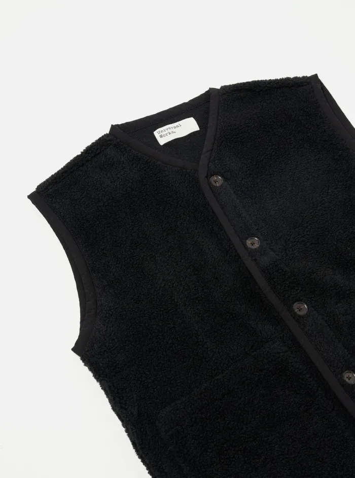 Waistcoats and Gilets Men Universal Works Universal Works Lancaster Gilet In Black Mountain Fleece