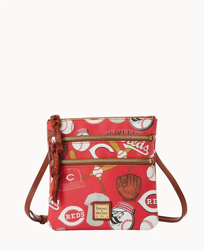 Woman MLB Reds N S Triple Zip Crossbody Reds Dooney and Bourke Crossbodies