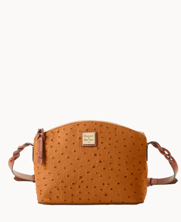 Woman Ostrich Penny Crossbody Caramel Dooney and Bourke Crossbodies