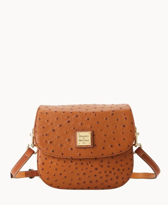 Woman Ostrich Saddle Bag Caramel Dooney and Bourke Crossbodies