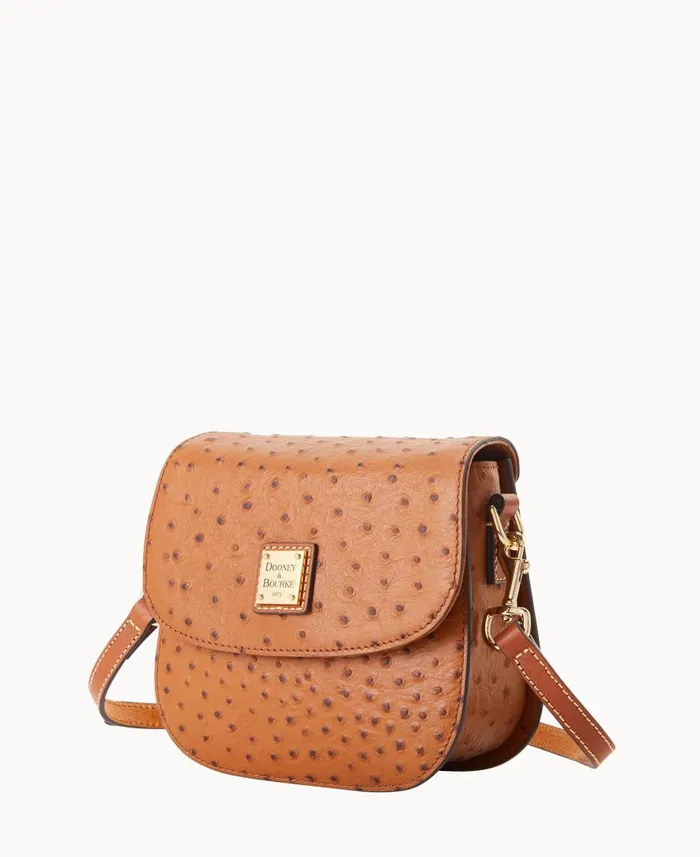 Woman Ostrich Saddle Bag Caramel Dooney and Bourke Crossbodies
