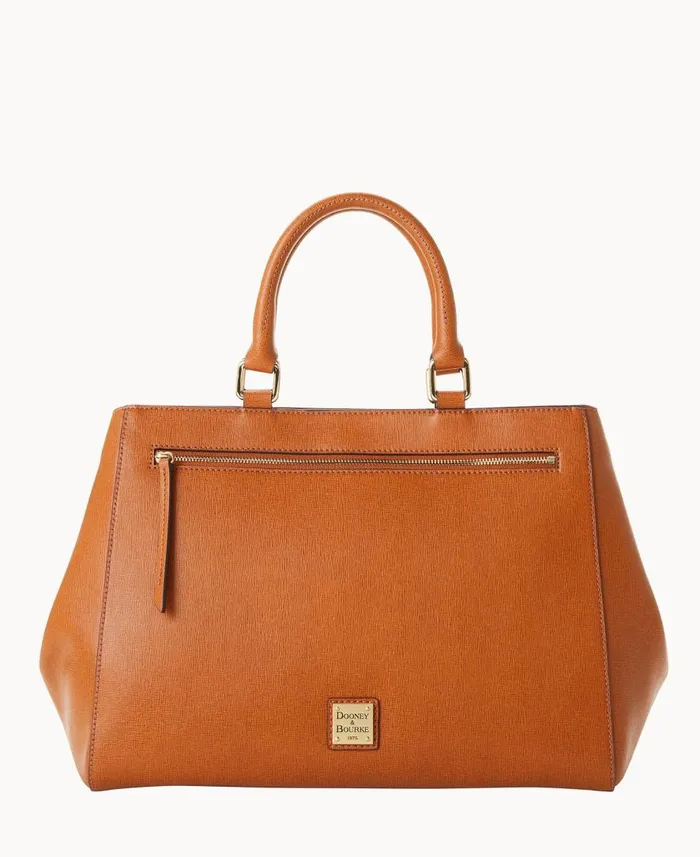 Woman Saffiano Zip Satchel Natural Dooney and Bourke Satchels