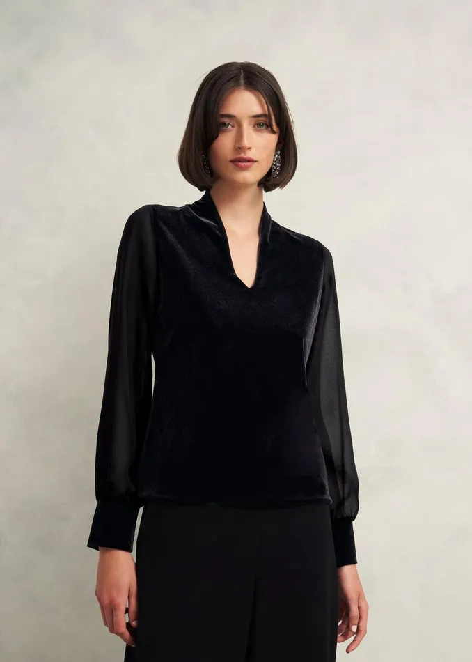 Women Aimee Velvet Top Black Hobbs Tops