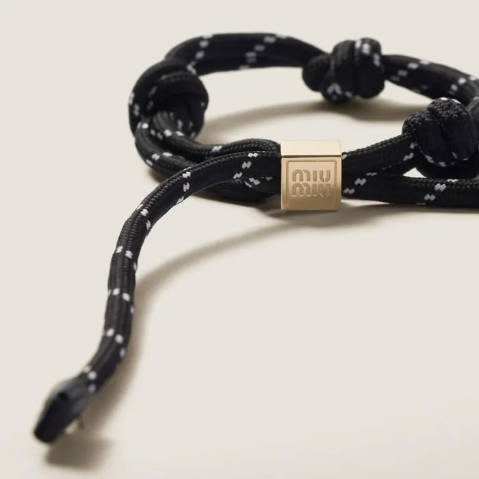 Women Anklets Miu Miu Cord And Nylon Bracelet Black Women Anklets Miu Miu Cord And Nylon Bracelet Black